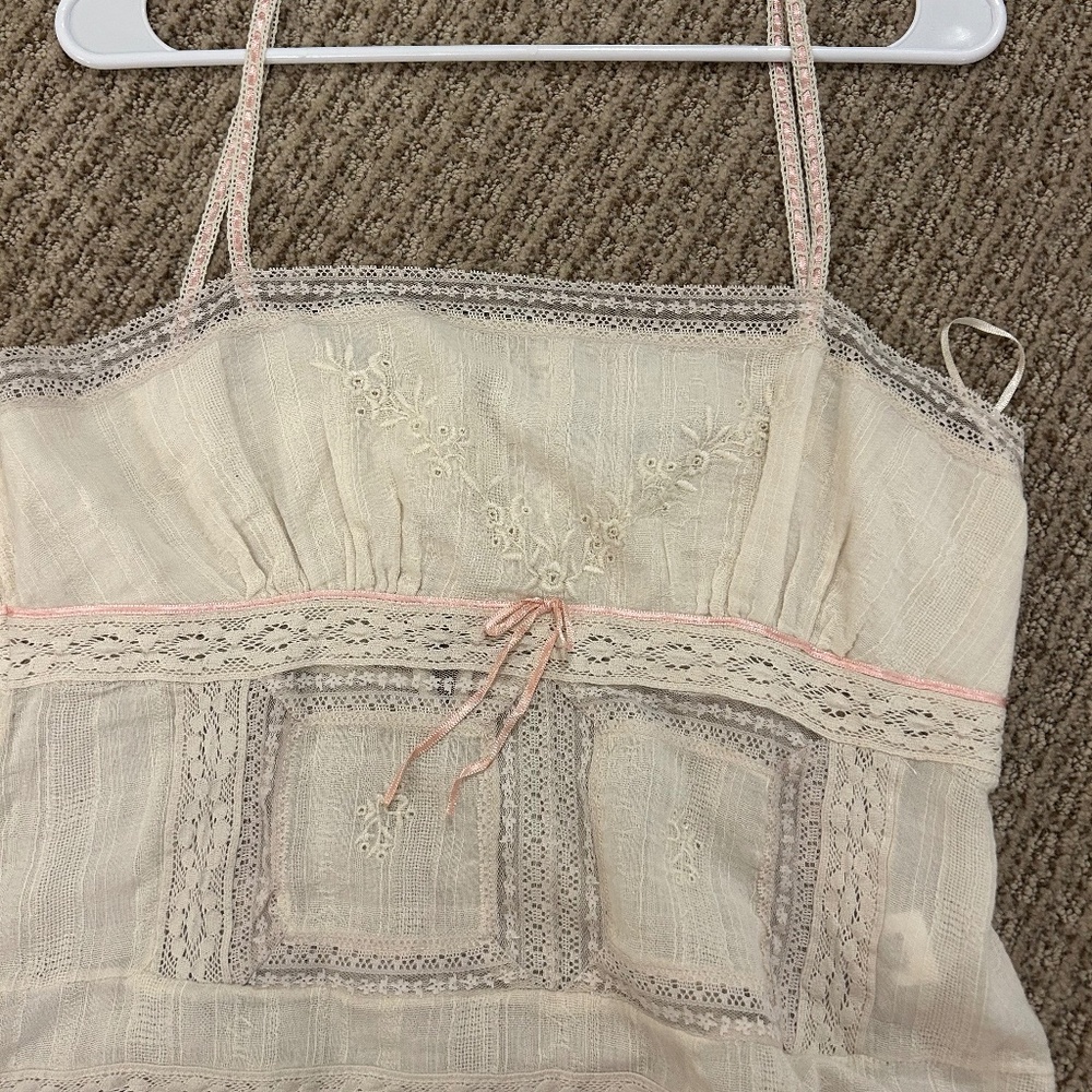 Zara linen lace bow tank top